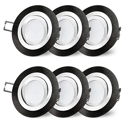 SSC-LUXon 6 Stück RF-2 LED Deckenspot schwarz Alu rund & schwenkbar - Deckenspots in modernem Design, schwenkbar für gezielte Beleuchtung. Inklusive 6 GU10 5W LED für angenehmes Licht ohne Trafo - perfekt für Wohnzimmer, Küche oder Schlafzimmer.