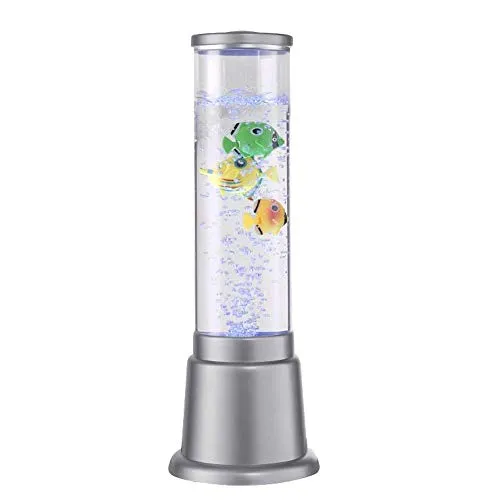 LED Wassersäule Sprudelsäule mit drei Deko-Fischen RGB-Farbwechsler Deko-Tischleuchte mit Fischen, Kunststoff, LED Farbwechsler, DxH 12,5x36 cm