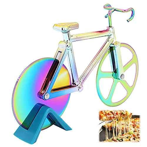 Edelstahl Pizzaschneider Pizzaschneider Lustig Kreativ Pizzaroller Pizzaroller Hochwertig Pizzarad Edelstahl Pizzarad mit Ständer Fahrrad Pizzaschneider von Pizza Waffeln Pfannkuchen und mehr