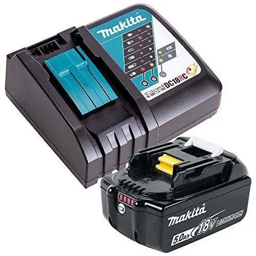 Makita DC 18 RC Akku Schnell-Ladegerät + BL 1850 B Akku - Zubehör für Elektrowerkzeug: Schnell-Ladegerät und 5,0 Ah Li-Ion Akku für effizientes Arbeiten ohne Unterbrechungen.