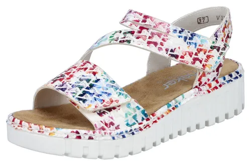 RIEKER Plateausandale Damen Gr. 42, bunt - Wanderschuhe: Klassische Plateausandale aus Lederimitat mit Klettriemchen und 4 cm Keilabsatz – ideal für den Sommer!
