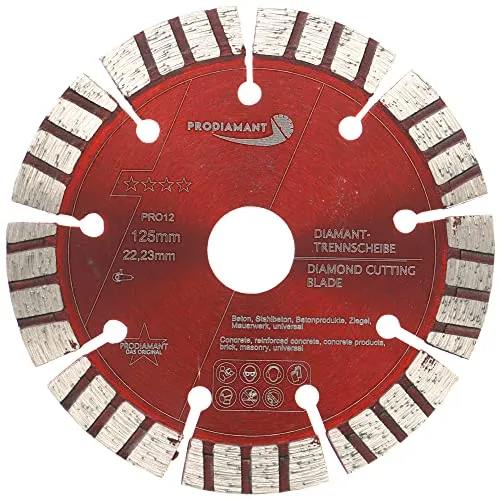 PRODIAMANT Turbo Diamant-Trennscheibe Beton 125mm x 22,23 mm Segmenthöhe 12mm