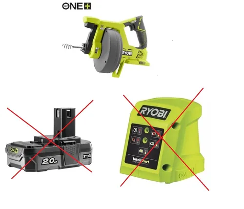 RYOBI R18DA-0 | 18 V Akku-Rohrreinigungsgerät für Abflussrohre - Rohrreinigungswellen mit 7,5 m Kabellänge, ideal für verstopfte Abflussrohre bis Ø 50 mm. Die geschlossene Trommel minimiert Schmutzkontakt und sorgt für eine einfache Handhabung.