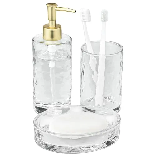 Luxus Badezimmer Set - Mattgold-Finish und gehämmertes Glas - Badezimmerzubehör-Sets mit elegantem Mattgold-Finish und gehämmertem Glas für ein stilvolles Ambiente in Ihrem Bad.