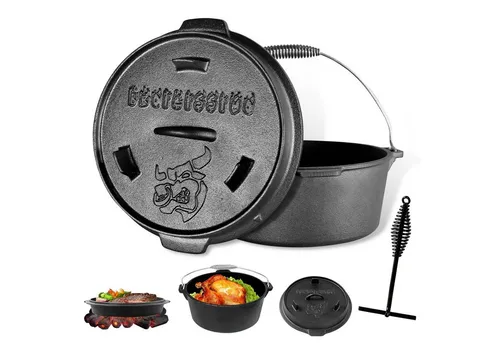 CCLIFE Grilltopf Feuertopf Gußeisen - Dutch Oven Set - Grilltöpfe aus hochwertigem Gusseisen, ideal für BBQ und langsames Schmoren. Erhältlich in 4,2L, 5,7L und 8,5L, perfekt für jede Grillparty!