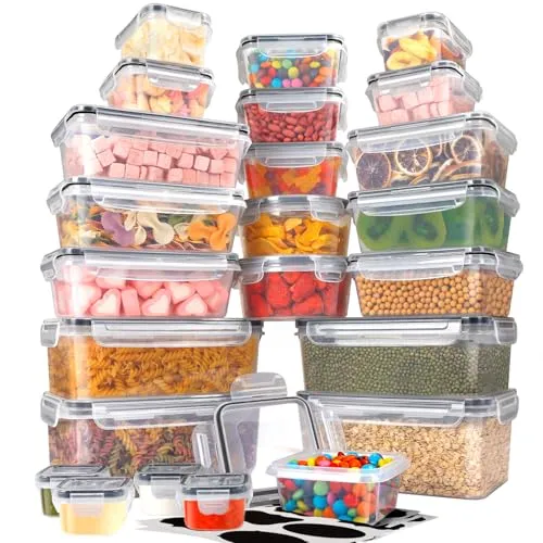 YOCOLE 48 tlg Frischhaltedosen mit Deckel aus Kunststoff (24 Behälter+24 Deckel), Vorratsdosen Luftdicht, Wiederverwendbar Food Container, Lebensmittelbehälter für Küche Mikrowellen Gefrierdosen