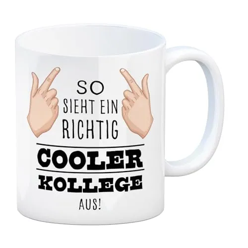 speecheese So sieht ein richtig cooler Kollege aus Kaffeebecher für die Arbeit witzige Kaffeetasse für das Büro oder als Geschenk für den Kollegen