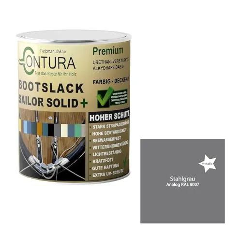 Contura Bootslack Farbig GLÄNZEND Yacht- Buntlack Metall Holz GFK Holzlack Boot Farblos (Stahlgrau Metallic - RAL 9007, 2,5 Liter)