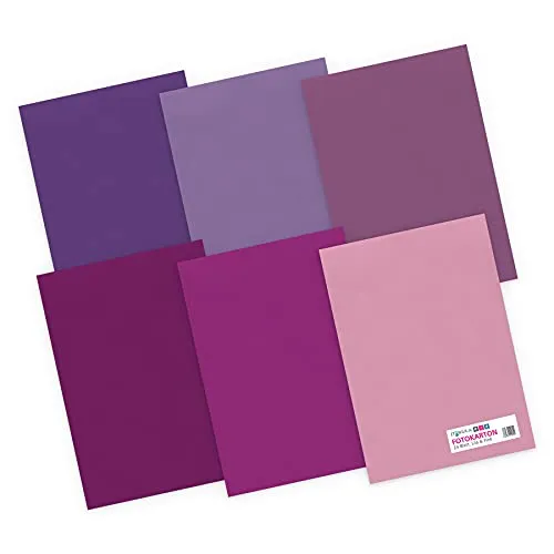 itenga Tonpapier 24 Blatt DIN A4 130 g/qm Lila und Pinktöne - Farbmix - 6 Farben je 4 Blatt Tonpapier Bastelpapier Bogen durchgefärbt zum kreativen Gestalten und Basteln