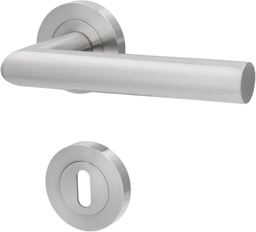 Alpertec Drückergarnitur Solid 1-R-ES BB, Edelstahl matt - Türbeschläge für Zimmertüren, puristisches Design aus satiniertem Edelstahl, ideal für Türstärken von 38 bis 42mm mit dauerhaften waagerechten Sitz dank Rückholfeder.