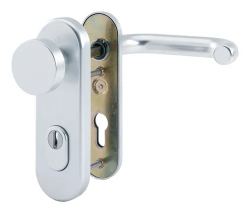 Hoppe Paris Aluminium-Feuerschutz-Kurzschild-Wechsel-Garnitur FS-58/3332KZA/353K-1/138F - Türsicherungen mit Profilzylinder und Zylinder-Abdeckung, ideal für Außen- und Wohnungstüren, bietet hohen Feuerschutz und Sicherheit.
