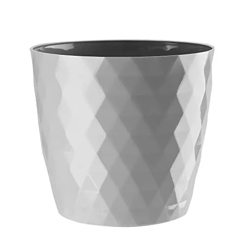 VERDENIA Cristal Blumentopf Leichter Blumenkübel Balkonblumentopf Dekorativer Topf für Pflanzen für Innen und Außenbereich Pflanztopf aus Kunststoff Runder Viele Farben 16cm grau