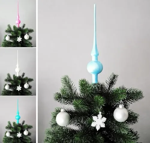 JACK Christbaumspitze Spitze Glas 28cm Eislack Glanz Matt Baumspitze Mundgeblasen Box, Farbe:Himmelblau Eislack