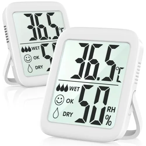 Antonki 2 Stück Thermometer Hygrometer Innen Raumthermometer, Digital Temperatur und luftfeuchtigkeitsmesser innen für Gewächshaus, Wohnzimmer, Babyzimmer, Weinkeller- Inklusive Batterie