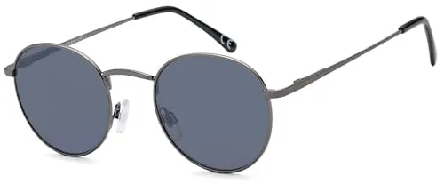 styleBREAKER Unisex Panto Sonnenbrille mit runden Gläsern | Metallrahmen mit Federscharnier & UV400 Schutz | verspiegelte oder getönte Flachgläser, Gestell Anthrazit/Glas Grau getönt