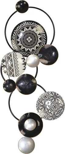 Wanddekoration Lukas - Möbel direkt online - Stilvolle Wanddeko aus Metall mit variierenden Kreisen in Schwarz, Creme und Silber, perfekt für jeden Wohnraum und setzt tolle Akzente.