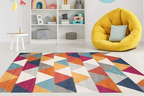 Carpeto Rugs Teppich Wohnzimmer Kurzflor Grau Modern Geometrisch Rauten Muster - Niedrigflor Teppich für Wohnzimmer Jugenzimmer Kinderzimmer/Öko-Tex Pastell Bunt 160 x 220 cm