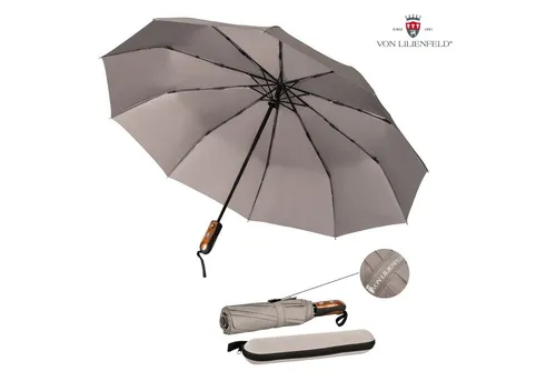von Lilienfeld Taschenregenschirm Schirm Clark mit Reise-Etui Auf-Zu-Automatik Teflonbeschichtung, extrem wasserabweisend, schnelltrocknend