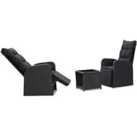 vidaXL 3-teiliges Bistro-Set mit Auflagen aus Poly Rattan in Schwarz - Stilvolles Bistro-Set für Garten und Balkon, witterungsbeständig und pflegeleicht. Die verstellbaren Stühle mit dicken Polstern bieten höchsten Komfort. Ideal für entspannte Stunden im Freien.
