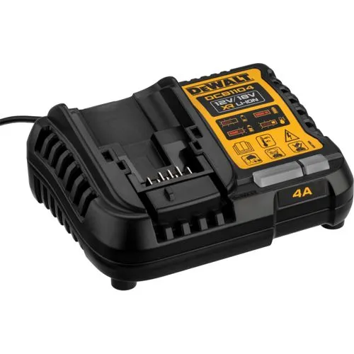 DeWALT System-Schnellladegerät DCB 1104-QW - Zubehör für Elektrowerkzeug, lädt alle DEWALT XR Schiebe-Akkus 10,8-18 Volt in nur 20-180 Minuten und verlängert deren Lebensdauer durch einen innovativen 2-Stufen Ladeprozess.
