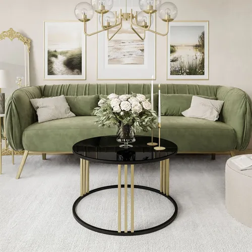 Lookway Couchtisch Lori, Gold, Rund, Glas, 70x47 cm
