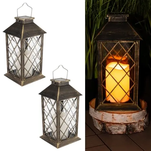 LUMILED Solarlaternen mit Kerze für Außen – 2er Set LED Glas Laterne
