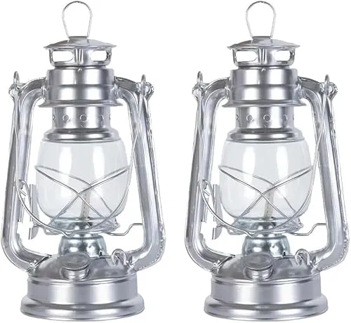 Stalllaterne: Nostalgische Petroleum-Sturmlaterne mit Glaskolben, Silver 24 cm Stalllaterne Petroleum, Sturmlampen, feuerfest (2 pcs Silver)