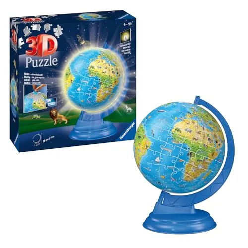 Ravensburger 3D Puzzle Kinderglobus mit Licht - 180 Teile, interaktive Geografie-Erfahrung für Kinder ab 6 Jahren