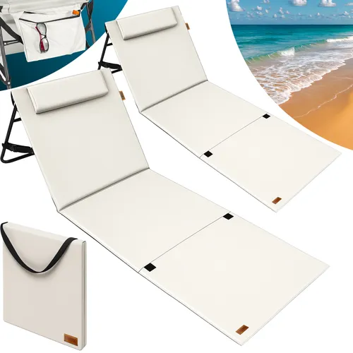 DeubaXXL DE Strandmatte 2er-Set Beige - Gepolstert & Höhenverstellbar - Gartenliegen für entspanntes Sonnenbaden. Mit hochklappbarer Rückenlehne, gepolstertem Kopfteil und praktischem Stauraum für Wertsachen. Langlebig und pflegeleicht aus hochwertigem Material.