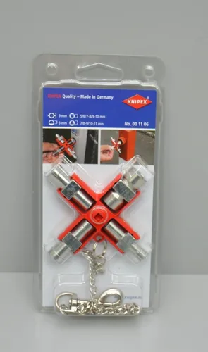 Knipex Universal-Schlüssel 90 mm - für gängige Schränke und Absperrsysteme, vielseitig einsetzbar in Elektrotechnik und Gebäudetechnik