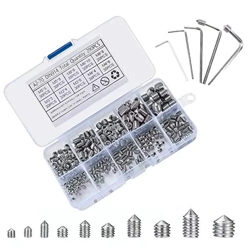290 Stück Edelstahl Madenschrauben Set mit Kegelspitze