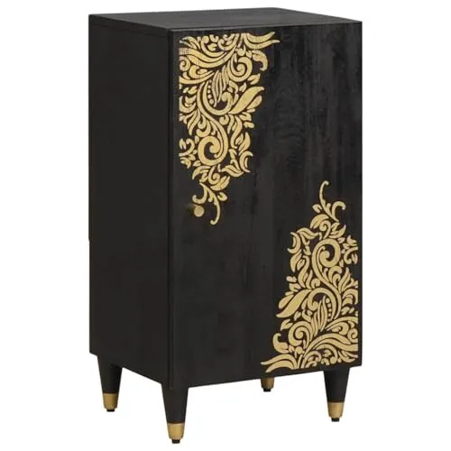 vidaXL Sideboard mit Regal Schwarz 40 x 33 x 75 cm Massivholz Mango, Wohnzimmer Stauraum, multifunktionale Einheit, rechteckiges Design, Mangoholz Sideboard, moderner ästhetischer Organizer