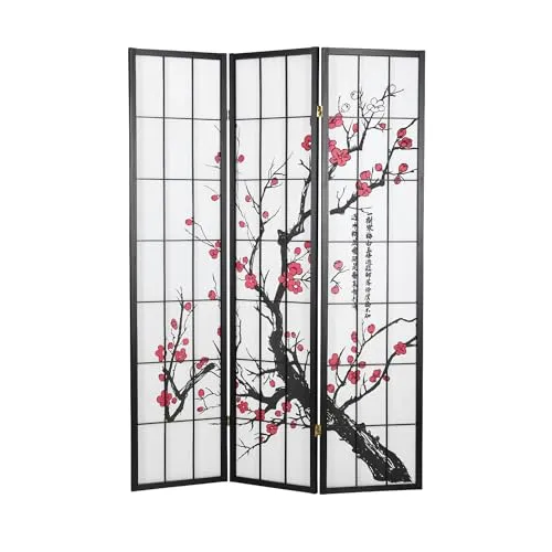 Homestyle4u Paravent Raumteiler Shoji Kirschblüten Muster in schwarz von Homestyle4u