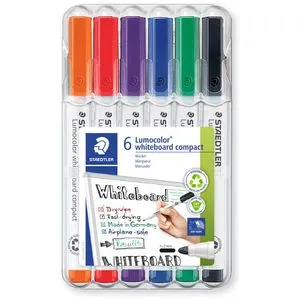 Staedtler Whiteboardmarker Lumocolor compact 341, Rundspitze Strichbreite 1-2mm, abwischbar, 6 Stück