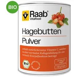 Raab Vitalfood Hagebutte Bio Pulver - Nahrungsergänzungsmittel mit 100% Hagebuttenpulver aus Chile, reich an Vitamin C für gesunde Knorpelfunktion und Premium Bio-Qualität seit 1989.