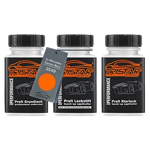 TRISTARcolor Autolack Lackstift Set für Mercedes/Daimler Benz 2549 Reinorange Grundlack Basislack Klarlack je 50ml