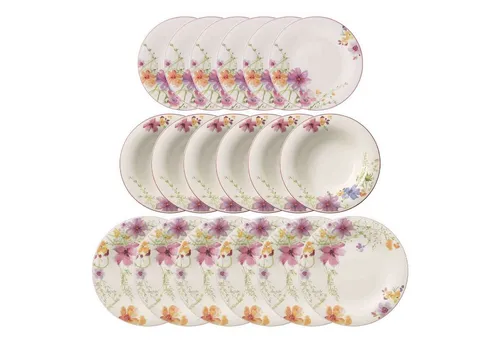 Villeroy & Boch Mariefleur Basic Teller-Set 18-teilig - Charmantes Blumendekor - Services: Elegantes 18-teiliges Teller-Set aus Premium Porzellan mit zeitlosem Blumendekor, spülmaschinen- und mikrowellensicher, ideal für jeden Anlass.