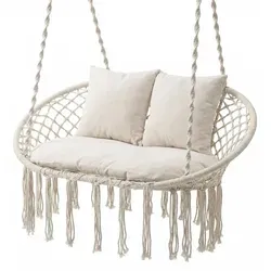 COSTWAY Hängesessel für 2 Personen – Beige, Boho Design, bis 250 kg belastbar