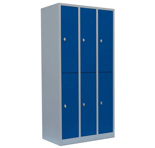 Lüllmann Spind 520231, 3 Abteile, blau mit Drehriegelschloss - Werkstatteinrichtung mit 3 Abteilen und 6 Fächern für optimale Aufbewahrung. Stabiler Stahl, hochwertige Pulverbeschichtung und 5 Jahre Garantie. Ideal für Werkstätten und Betriebe.