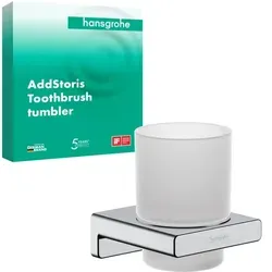 hansgrohe AddStoris Glashalter 41749000 mit Glas - Sonstige Badaccessoires, stilvolle Wandmontage aus hochwertigem Metall in elegantem Chrom-Finish für ein modernes Badezimmer.