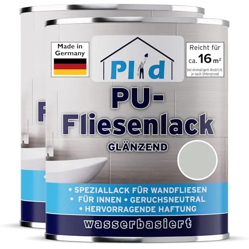 Fliesenlack 1,5l Lichtgrau glänzend - Lack für Wandfliesen, schnelltrocknend und schimmelbeständig, ideal für Küche und Bad. Deckt ca. 16m² mit nur 2 Anstrichen.
