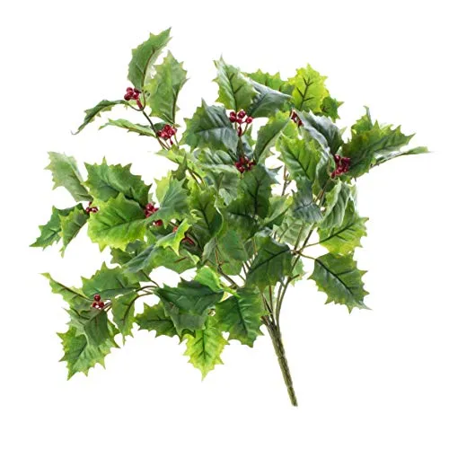 artplants.de Künstlicher Ilex Busch mit Beeren, 45cm - Dekorative 45cm lange Ilex Nachbildung mit 9 Zweigen, 90 Blättern und roten Beeren. Ideal für die herbstliche und winterliche Gestaltung von Arrangements oder als Geschenkidee.