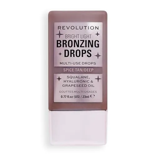 Makeup Revolution, Bright Light Bronzing Drops mit Hyaluronsäure, sonnengeküsstes Finish, Deep Bronze Spice, 23ml