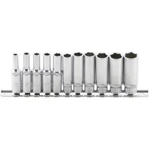 BGS-technic Steckschlüssel 2221 tief, 11-teilig, 4 - 13 mm Schlüsselweite - 50mm Länge, 1/4 Zoll