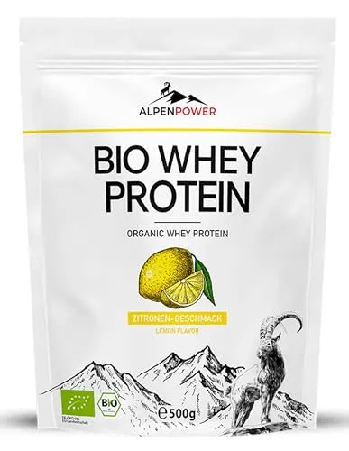 AlpenPower BIO WHEY Protein Zitronengeschmack 500 g - 100% natürliche Zutaten & ohne Zusatzstoffe - Hochwertiges CFM Eiweiß-Pulver aus bester Bio-Alpenmilch