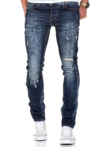 REPUBLIX Gerade Jeans RYDEL Herren Männer Regular Straight Fit Destroyed Jeans Hose