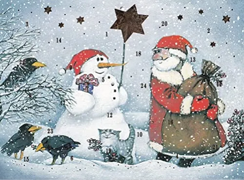 Wunderschöner nostalgischer Adventskalender A4 Weihnachtsmann Schneemann