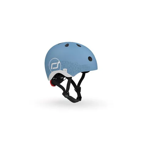 Scoot and Ride Kinderhelm Steel - Fahrradhelm für Kinder ab 9 Monaten, mit 11 Belüftungsöffnungen, LED-Rücklicht und magnetischem Verschluss für optimale Sicherheit und Komfort.
