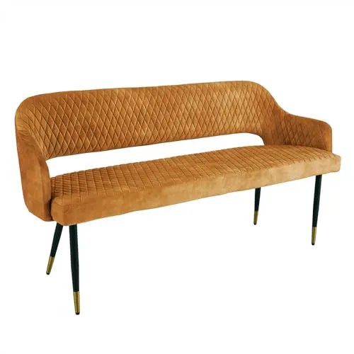 riess-ambiente Sitzbank PARIS - 160cm Senfgelb Samt - Sitzbank mit hochwertigem Samtbezug in Senfgelb, elegantes Design mit Ziersteppung und goldenen Fußkappen, perfekt für stilvolle Wohnräume.
