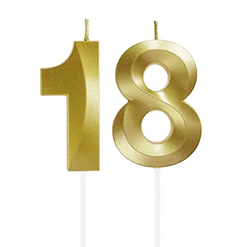 Lahviuu Geburtstag Zahlen Kerzen,18 Geburtstag Zahl Kerzen Gold Geburtstagskerzen Cake Topper Geburtstag Kuchendeko Kuchen Dekoration,für Hochzeit Party Hochzeit Jahrestag Feier Lieferungen
